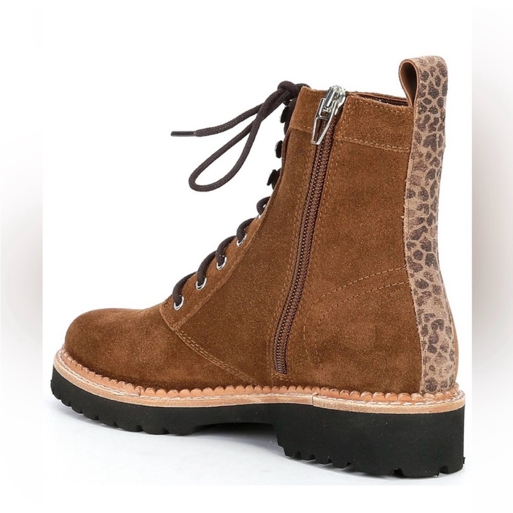 Dolce Vita Brown Suede Lace-Up Combat Boot with Leopard Heel Tab-Size 8